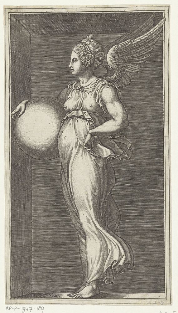 Allegorische figuur met een bol (1530 - 1582) by Giorgio Ghisi and Giulio Romano
