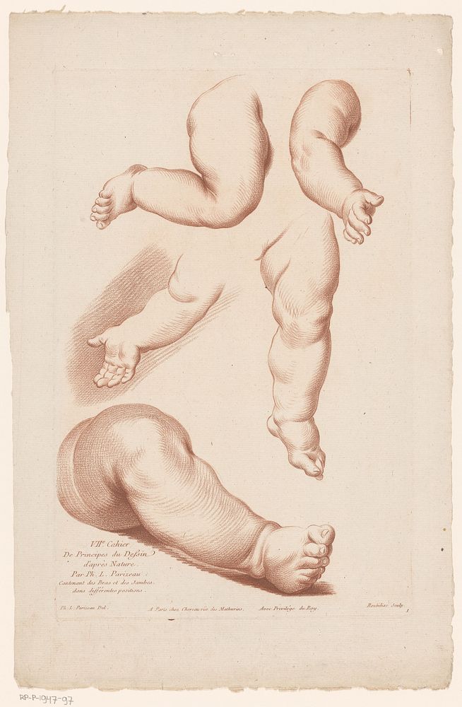 Compositie met drie benen en twee armen (c. 1780) by Roubillac, Philippe Louis Parizeau, Jacques François Chéreau and…