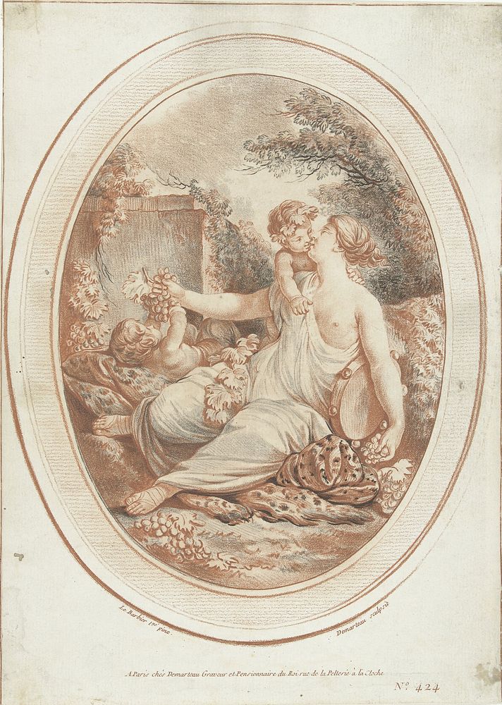 Bacchanaal met nimf en twee putti (1732 - 1776) by Gilles Demarteau, Louis Lebarbier I and Gilles Demarteau