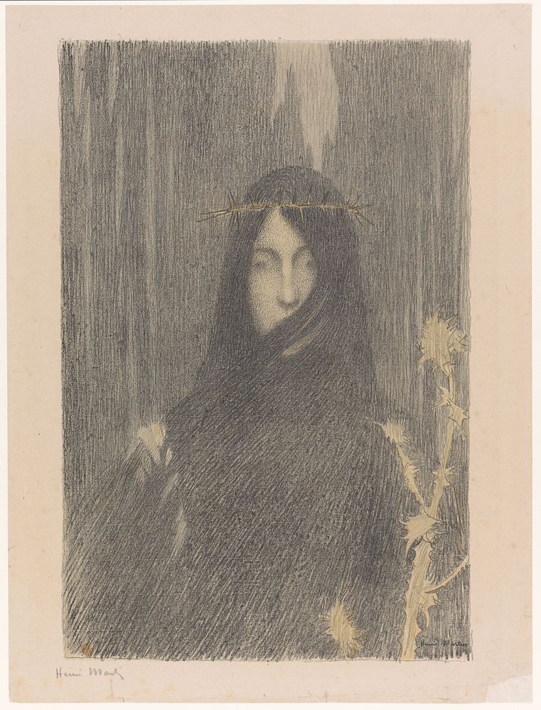 Langharige vrouw met doornenkroon (c. 1895 - c. 1897) by Henri Jean Guillaume Martin