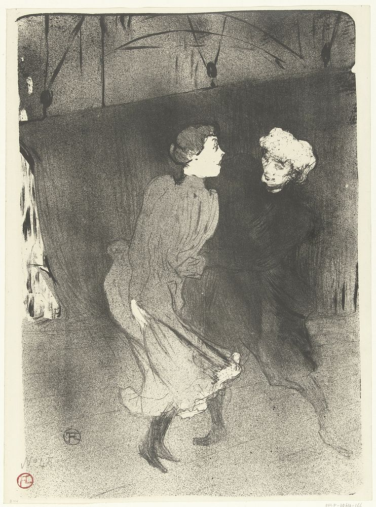 Portret van Emilienne D'Alençon en Mariquita tijdens generale repetitie in de Folies-Bergère (1893) by Henri de Toulouse…