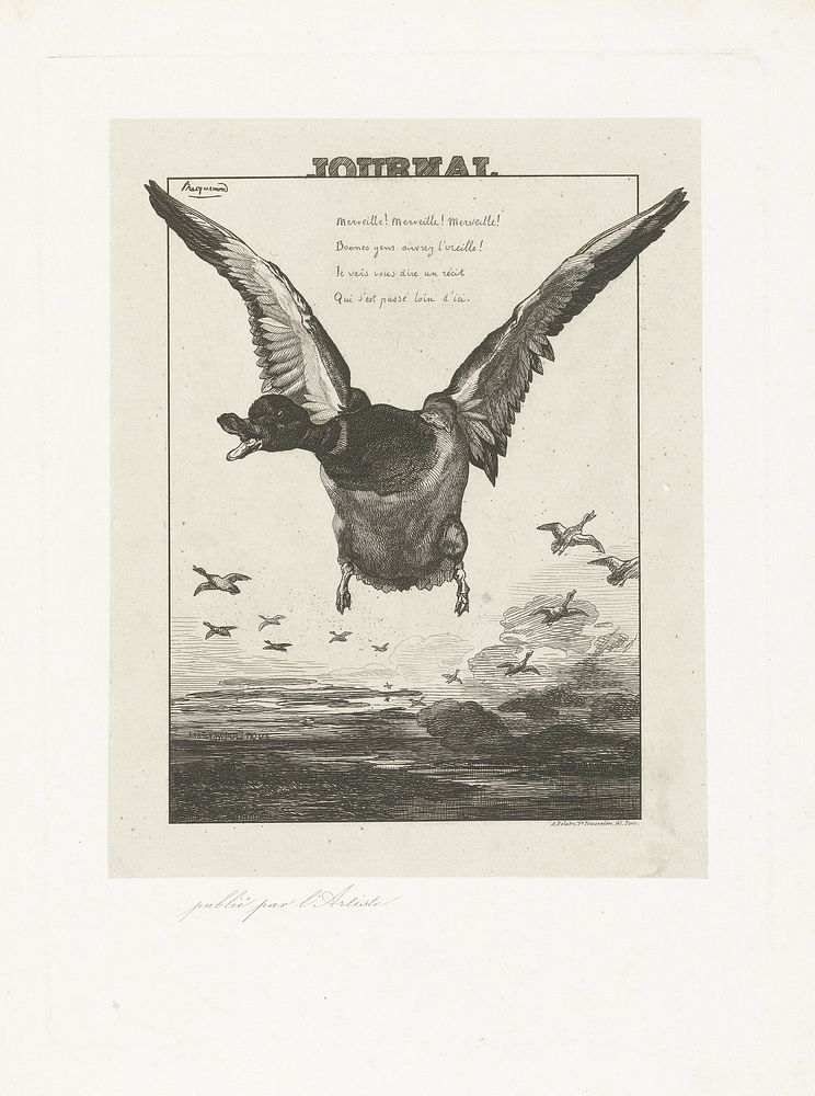 Eenden vliegen op boven landschap (1856) by Félix Bracquemond, Félix Bracquemond and Auguste Delâtre