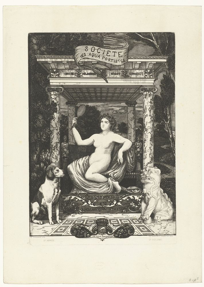 Frontispice voor een album van de Société des Aquafortistes met allegorie op de schoonheid en natuur en kunst (1865) by…