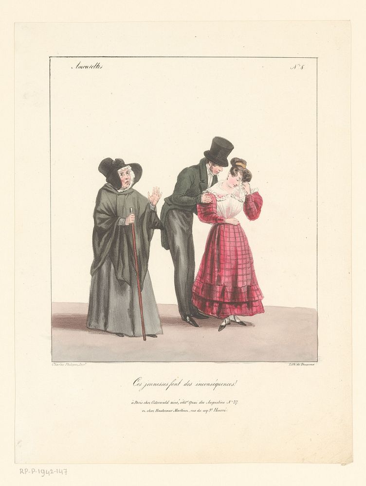 Jonge vrouw wordt getroost (1827 - 1829) by Charles Philipon, Charles Philipon, Pierre François Ducarme, Jean Fréderic…