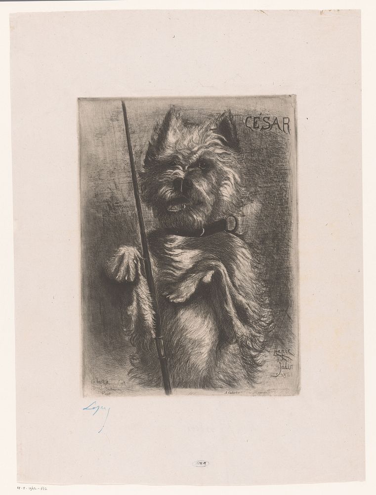 Hond op achterpoten met stok (1861) by Ludovic Napoléon Lepic, Louis Godefroy Jadin and Alfred Cadart