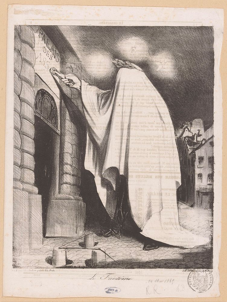 Spook van maarschalk Ney klopt aan bij Palais du Luxembourg (1835) by Honoré Daumier, Nicolas Louis Delaunois and Aubert and…