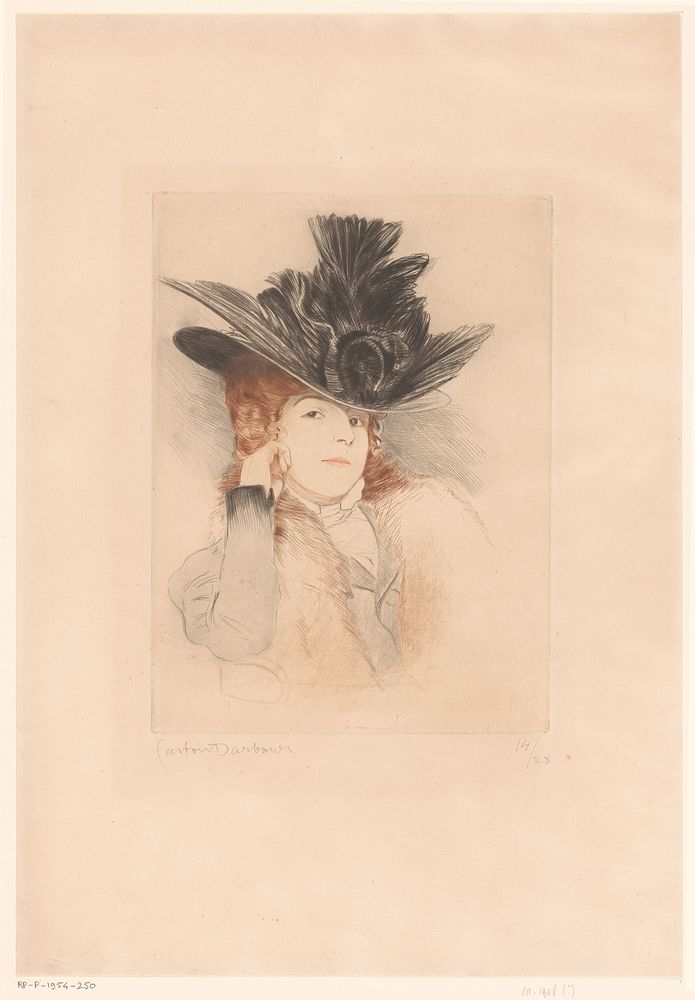 Portret van een onbekende dame met hoed (1879 - 1920) by Gaston Darbour
