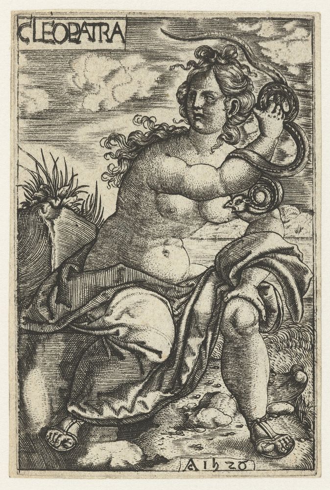 Cleopatra met slang (1526) by Monogrammist AC 16e eeuw and Allaert Claesz