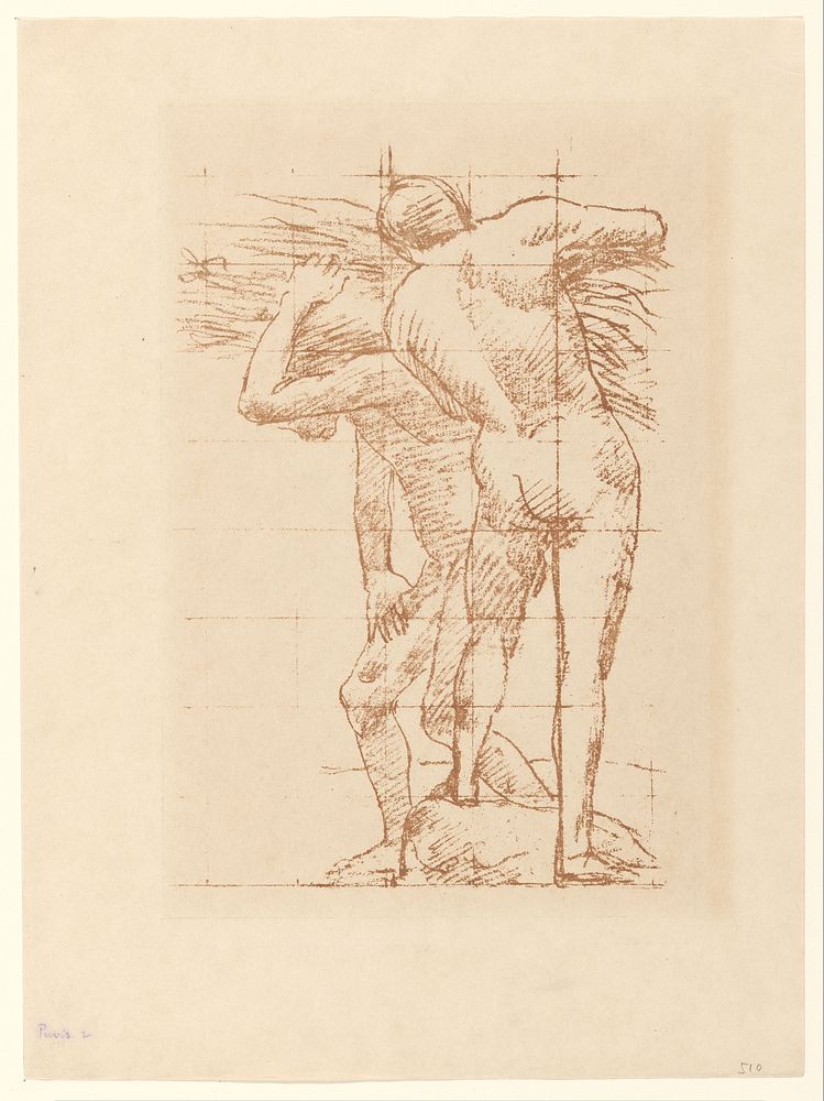 Studie van twee naakte mannen met een bos stro (1895) by Pierre Cécile Puvis de Chavannes