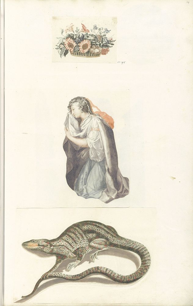 Treurende geknielde vrouw (1688 - 1698) by anonymous, Gerard Edelinck, Charles Le Brun and Johan Teyler