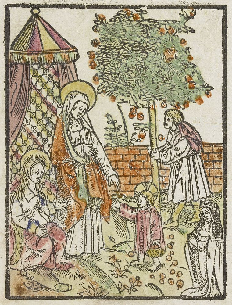 De heilige familie in de tuin (1490 - 1510) by anonymous