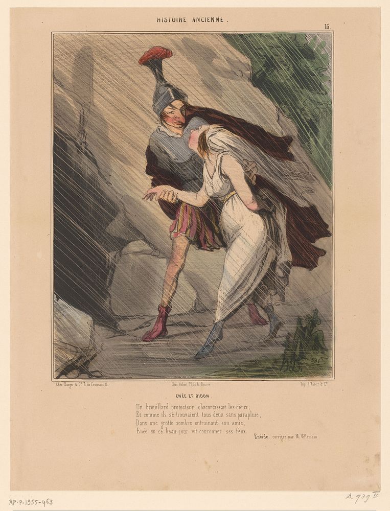 Karikatuur van Aeneas en Dido (1842) by Honoré Daumier, Aubert and Cie and Bauger
