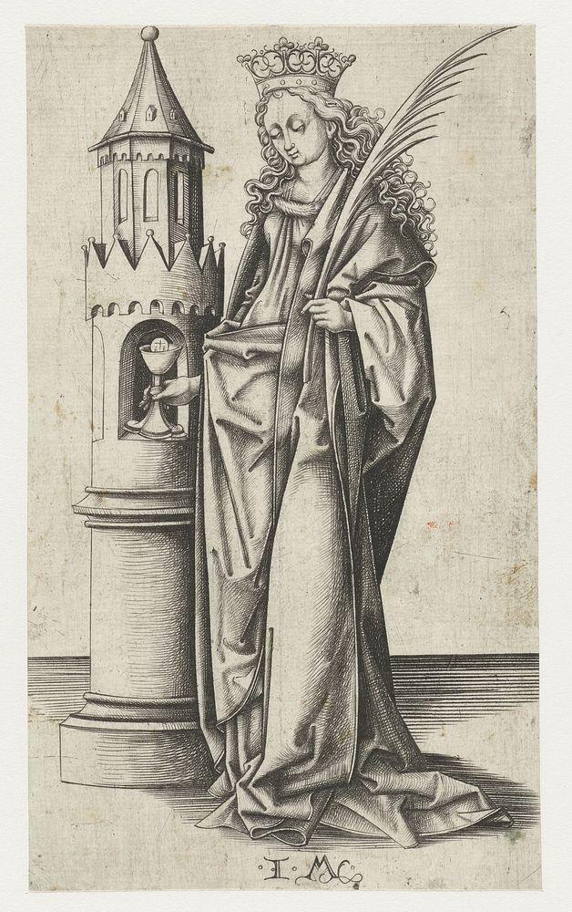 Heilige Barbara (1455 - 1503) by Israhel van Meckenem