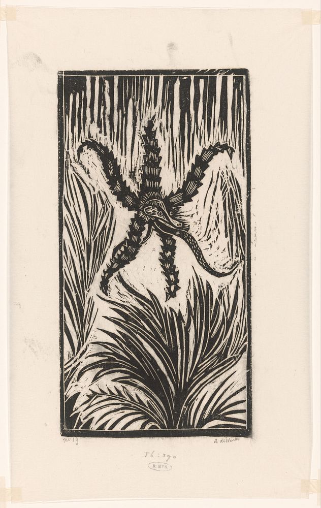 Stervormige bloem met dierenkop (1892 - 1951) by Janus de Winter
