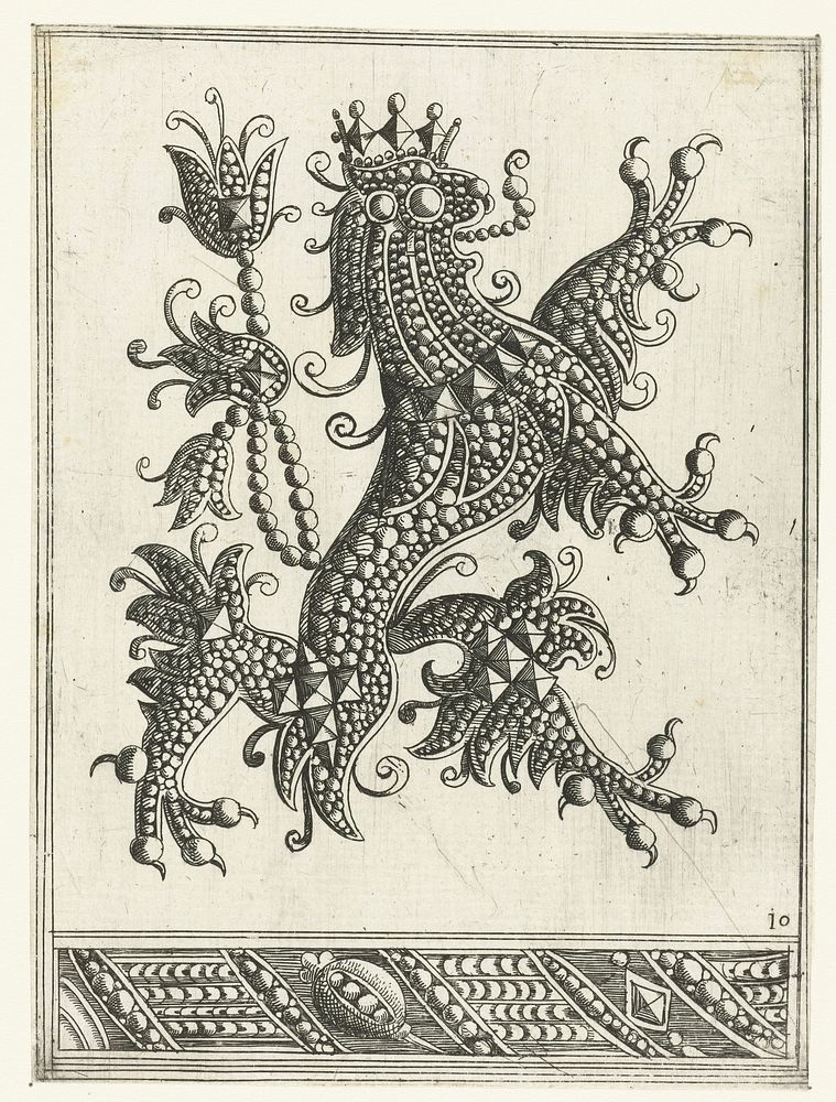 Klimmende leeuw van edelstenen (after 1618 - before 1623) by Daniel Meijer, anonymous and Jacques Honervogt I