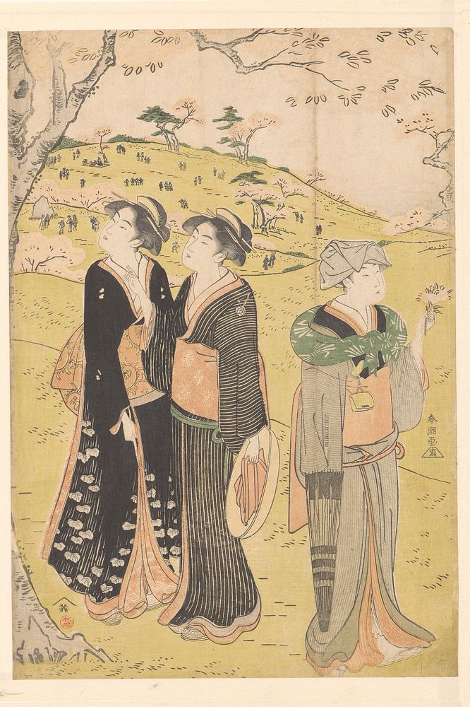 Bewonderen van de kersenbloesem te Asukayama (1785 - 1790) by Katsukawa Shunchō and Chichibuya Shôzaemon