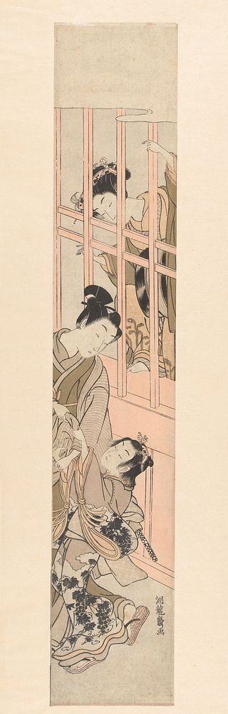 Kamuro een voorbijganger ophoudend (1770 - 1780) by Isoda Kôryûsai