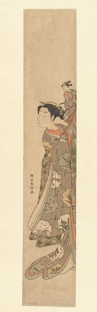 Meisje, een handpop van een acteur in vrouwenrol ophoudend (1765 - 1770) by Suzuki Harunobu