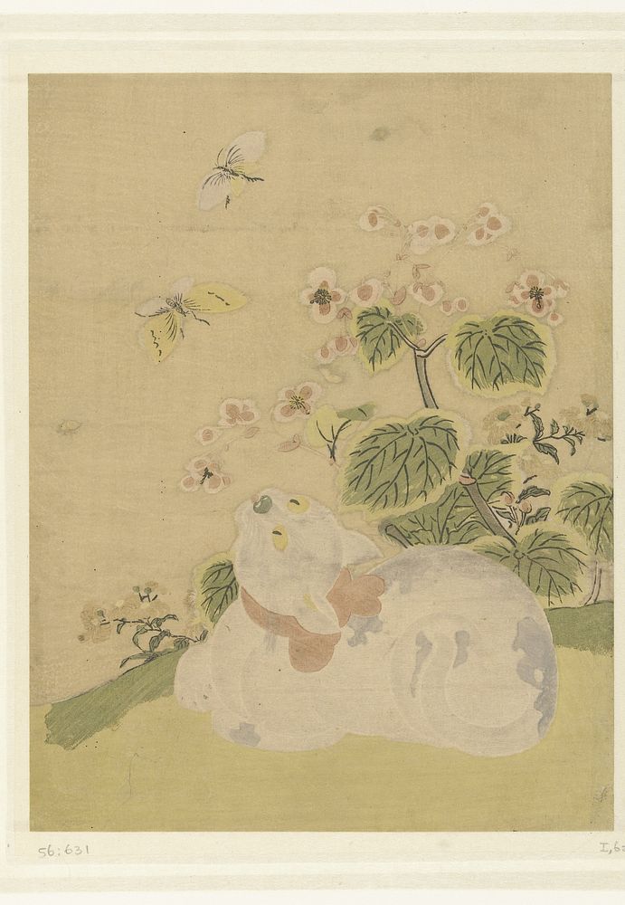 Kat en vlinders (1765 - 1780) by Suzuki Harunobu