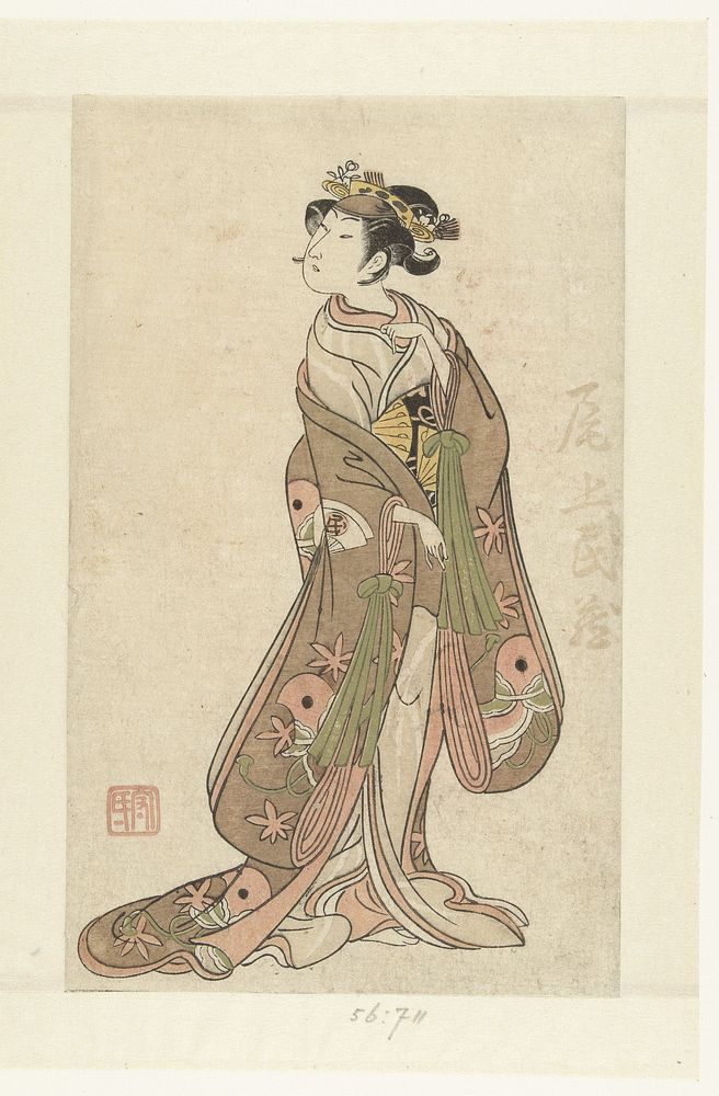 De acteur Onoe Tamizo I in vrouwenrol (1770 - 1772) by Ippitsusai Bunchô