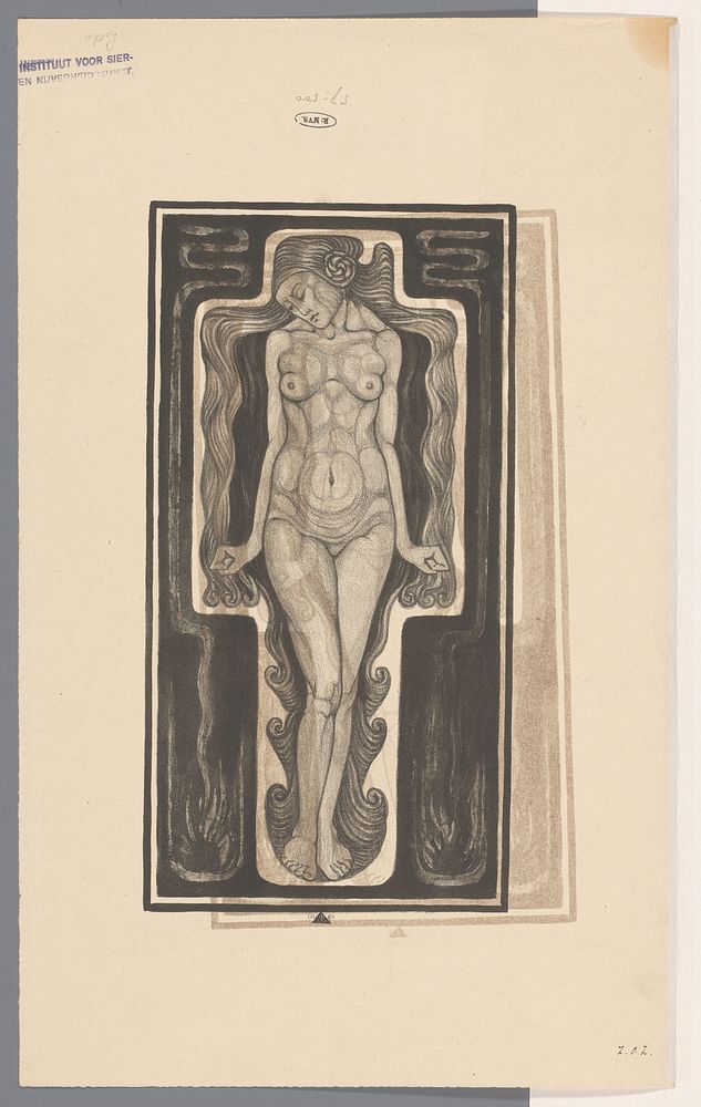 Staande naakte vrouw met lang haar (1926) by Henk Schilling