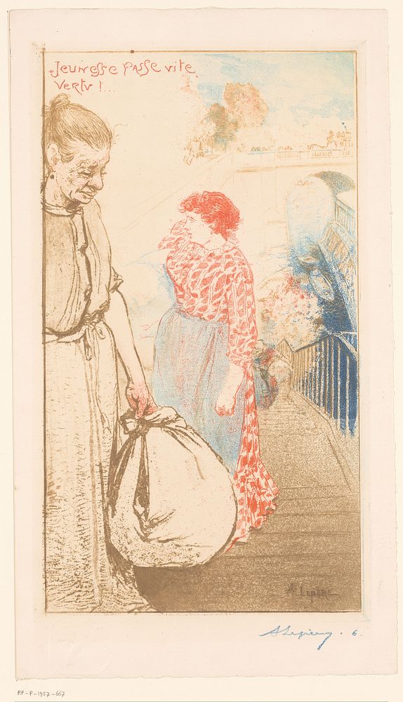Wasvrouwen op een trap langs de Seine (1894) by Auguste Lepère