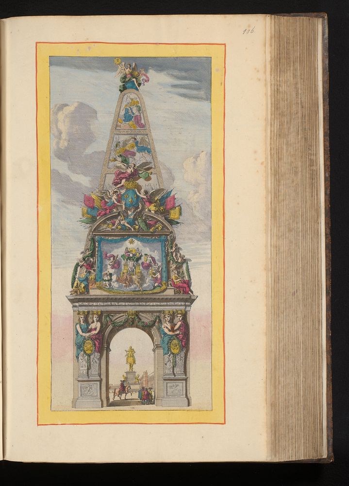 Obelisk op Place Dauphine tijdens de Blijde Intocht van koning Lodewijk XIV van Frankrijk en zijn vrouw Maria Theresia in…