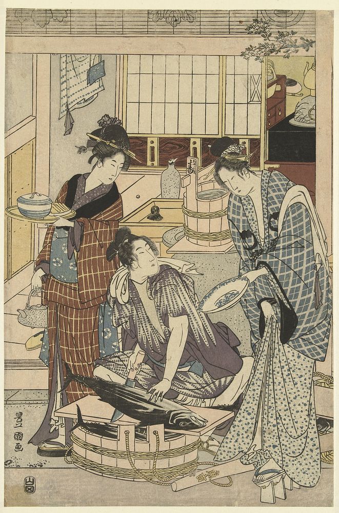 Visverkoper (1801) by Toyokuni II  Utagawa and Yamadaya Sanshiro Sanrindo