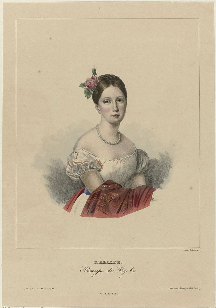 Portret van Marianne, prinses der Nederlanden (1827 - 1860) by anonymous, Nicolas Louis Delaunois and Déro Becker