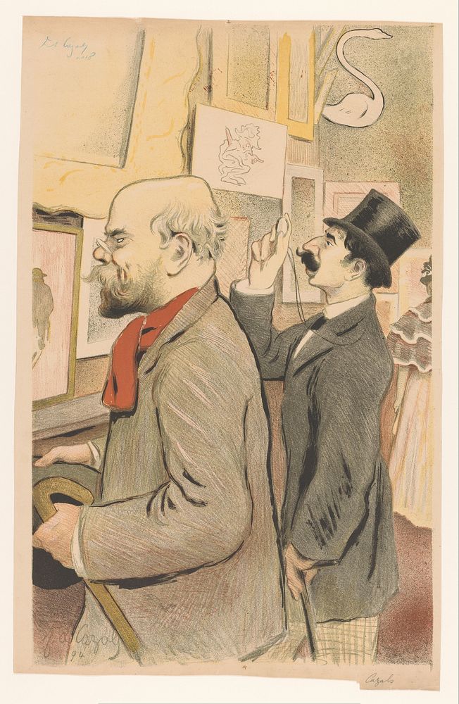 Verlaine en een onbekende man bekijken prenten (1894) by Frédéric Auguste Cazals