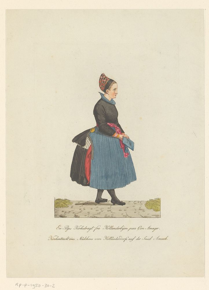Jonge vrouw uit Store Magleby op weg naar de kerk (in or before 1812) by anonymous