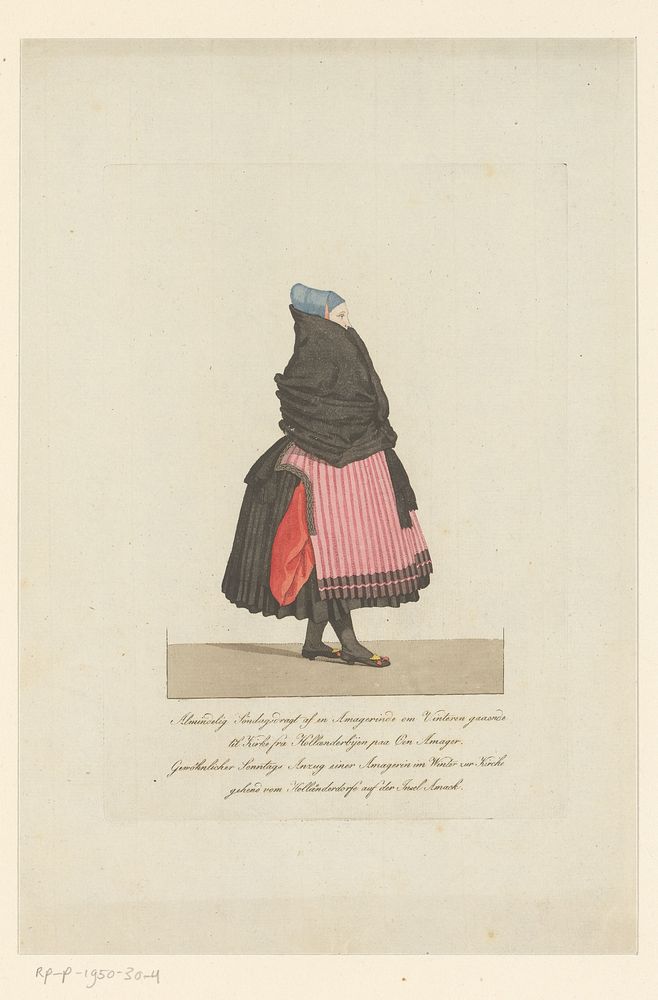 Vrouw uit Sotre Magleby in winterse zondagse kleren (in or before 1812) by anonymous