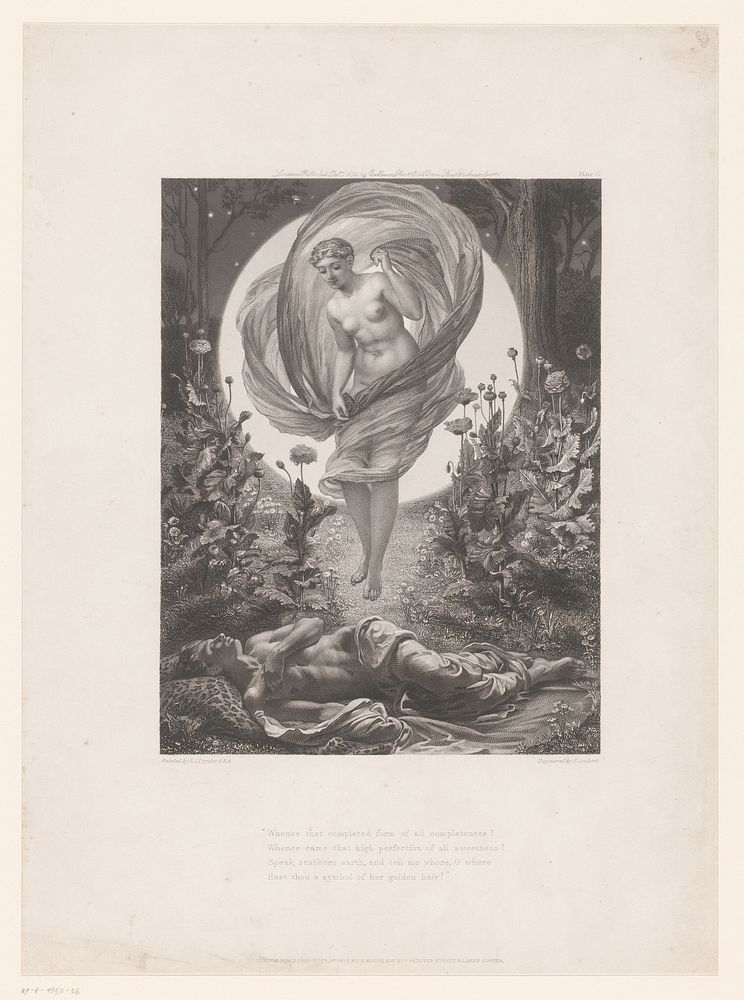 Allegorische voorstelling met een slapende man en verschijning van een naakte vrouw (1820 - 1884) by Jean Ferdinand Joubert…