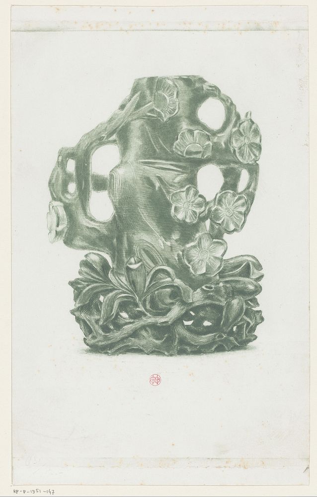 Japans snijwerk met takken en bloemen, mogelijk in jade (1856 - 1897) by Henri Charles Guérard