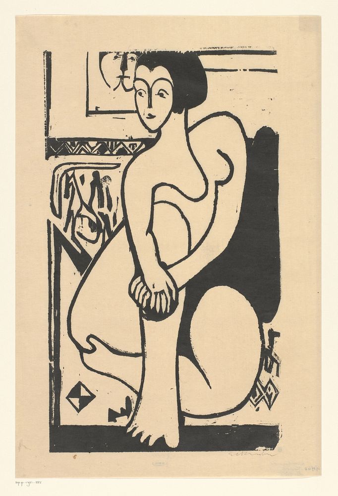 Zittend naakt (1890 - 1938) by Ernst Ludwig Kirchner