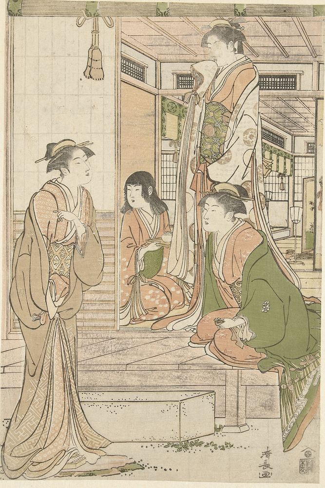Yoshitsune een serenade brengend aan Joruri hime. (1783 - 1787) by Torii Kiyonaga and Nishimura Yohachi