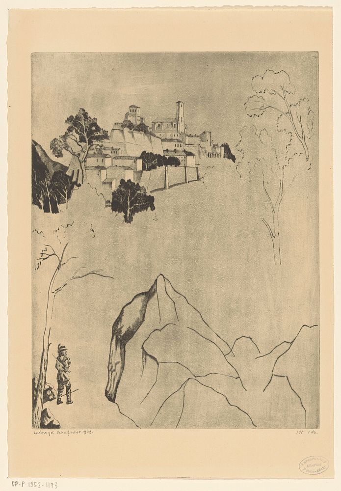 Heuvellandschap met jager (1939) by Lodewijk Schelfhout and N V Roeloffzen and Hübner