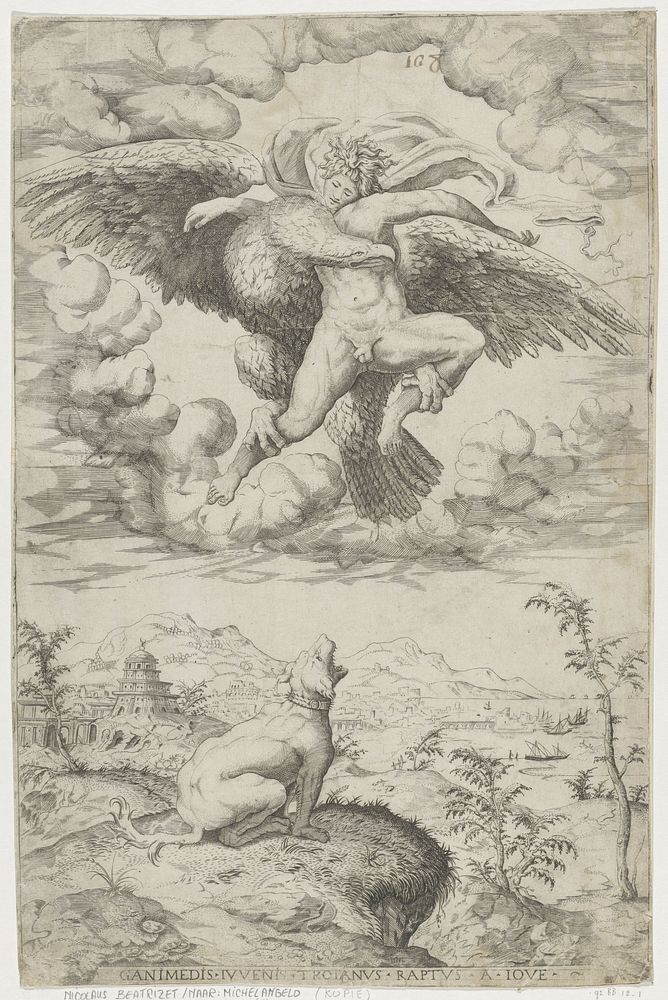 Roof van Ganymedes (c. 1517 - 1565) by anonymous, Nicolas Beatrizet and Michelangelo