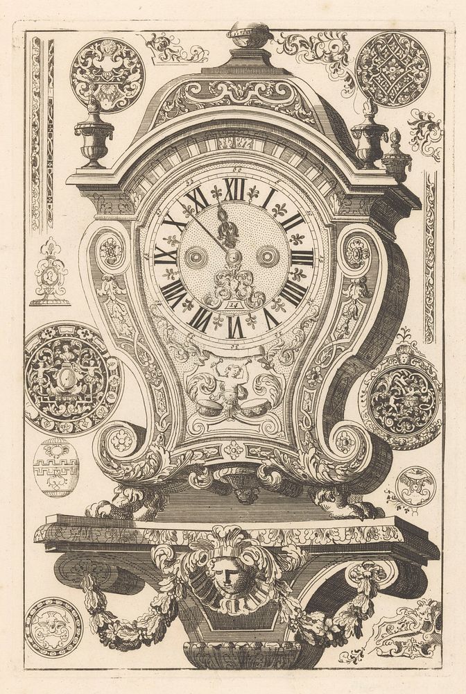 Pendule met masker en guirlande (in or after 1706) by anonymous and Daniël Marot I