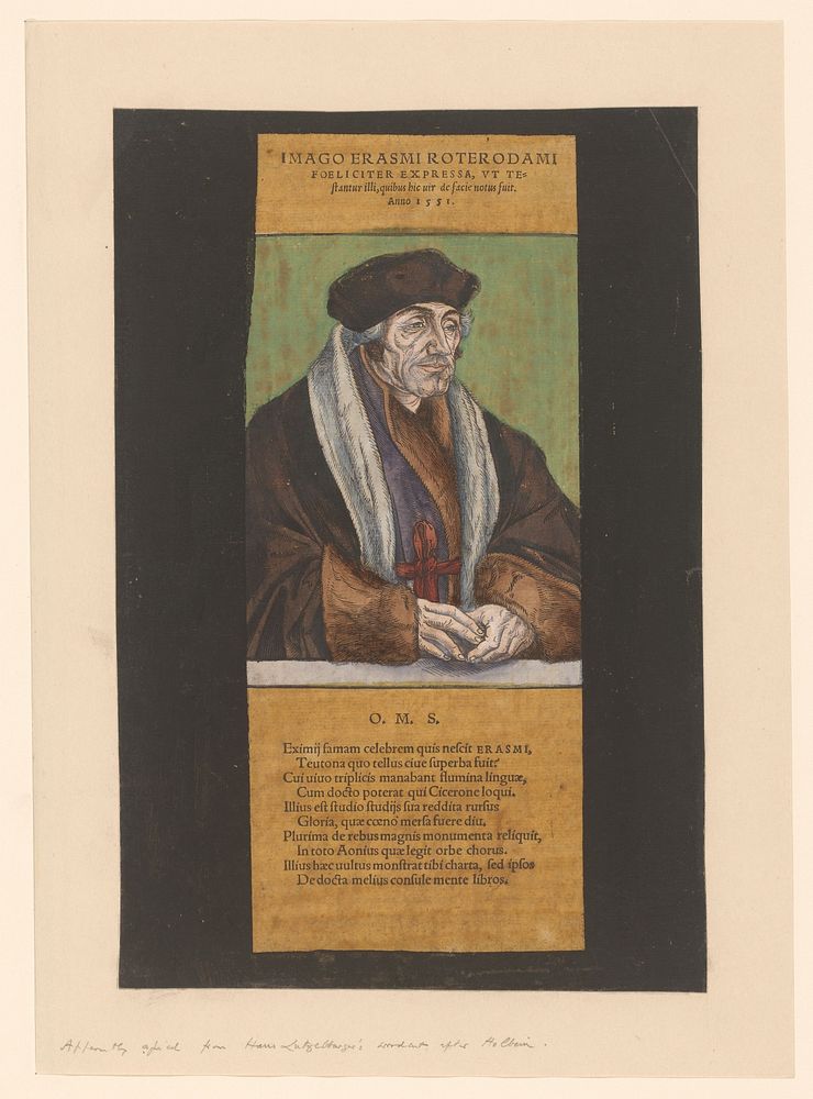Portret van Desiderius Erasmus (1551) by anonymous, anonymous and Hans Holbein II