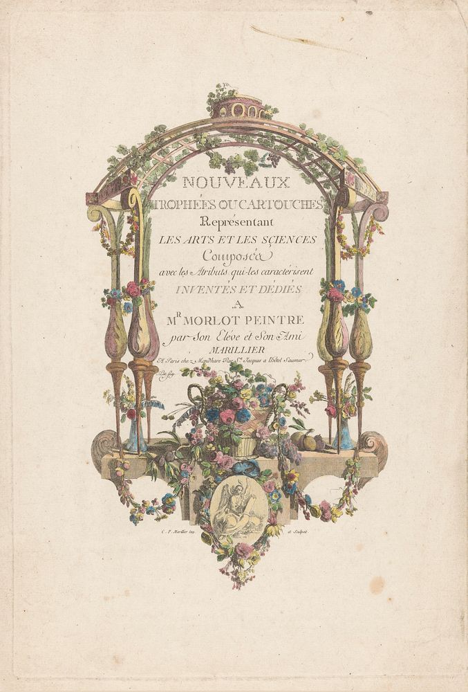 Pergola met bloemenmand (1760 - 1784) by Petit, Clément Pierre Marillier, Clément Pierre Marillier, Louis Joseph Mondhare…