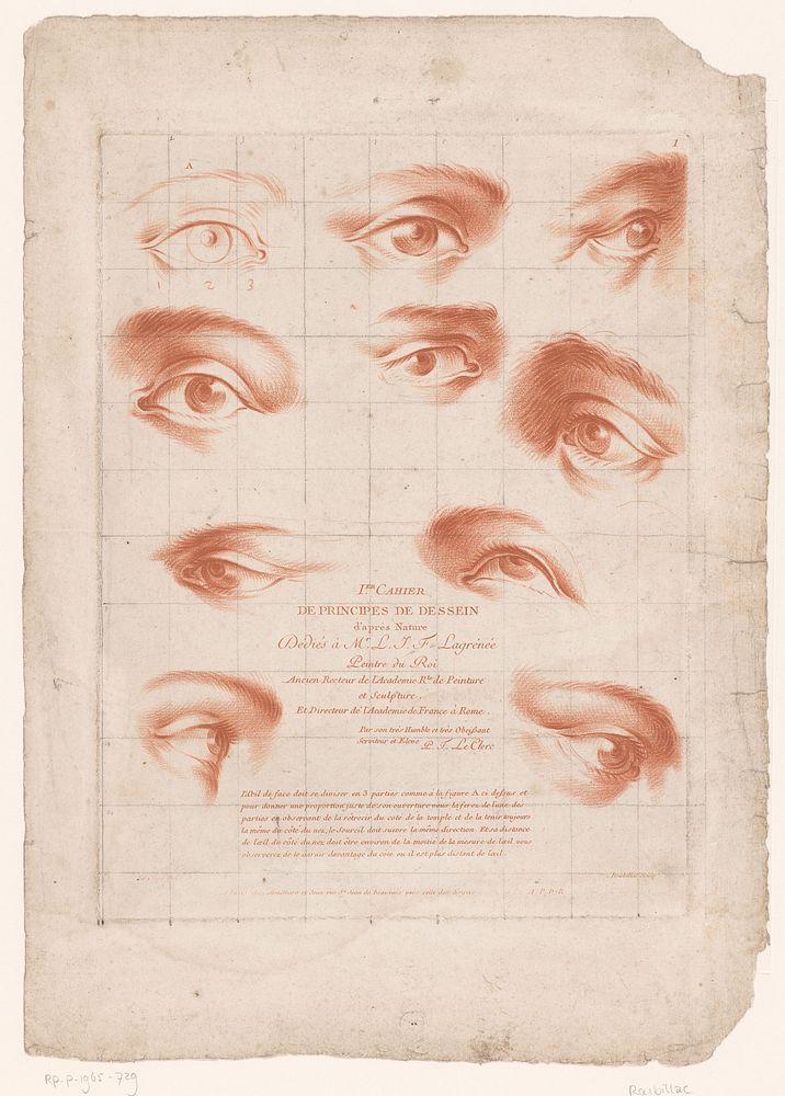 Titelprent met tien verschillende ogen (1784 - 1796) by Roubillac, Pierre Thomas Le Clerc, Mondhare and Jean, Franse kroon…
