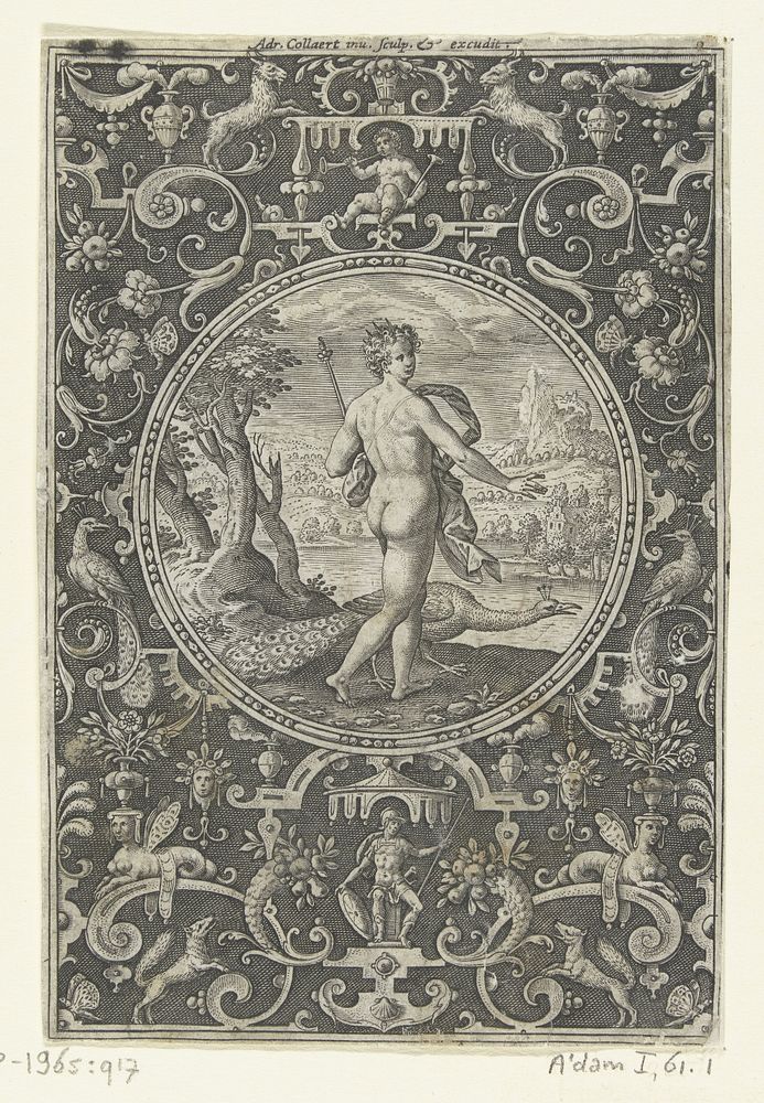 Medaillon waarin Juno met pauw (1570 - 1618) by Adriaen Collaert, Adriaen Collaert and Adriaen Collaert