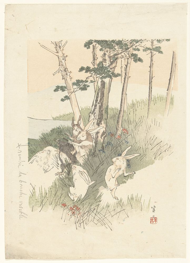 Konijnen en een mol (1890 - 1900) by Kajita Hanko