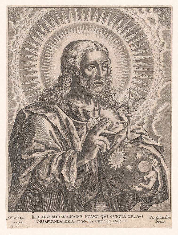 Christus als Salvator Mundi (1588 - c. 1622) by Jacques Granthomme, Maerten de Vos and Hieronymus Wierix
