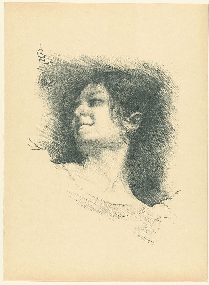 Hoofd van lachende vrouw (1895) by P Lapierre, P Lapierre, L Epreuve and P Lemaire