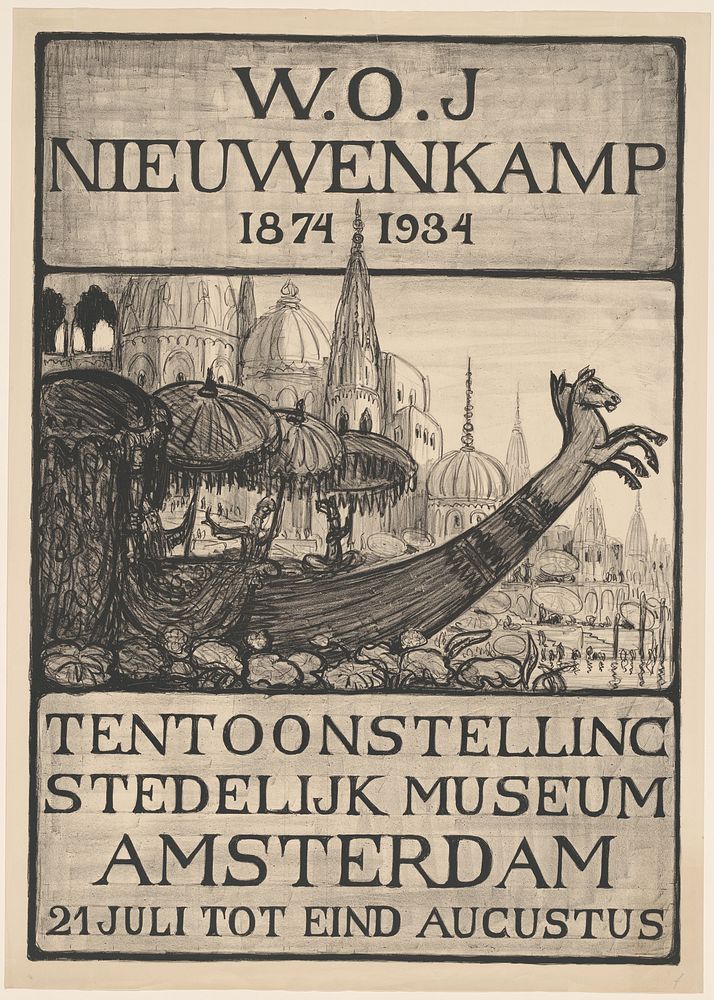 Affiche voor de tentoonstelling van W.O.J. Nieuwenkamp in het Stedelijk Museum te Amsterdam, 1934 (1934) by Wijnand Otto Jan…