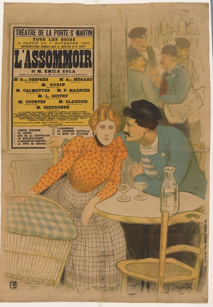 Man en vrouw zitten aan een tafel in een café (1900) by Théophile Alexandre Steinlen and Charles Verneau