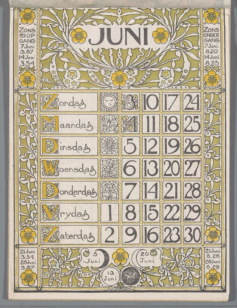 Kalenderblad juni 1900 (1900) by Theo Nieuwenhuis and Scheltema and Holkema s Boekhandel