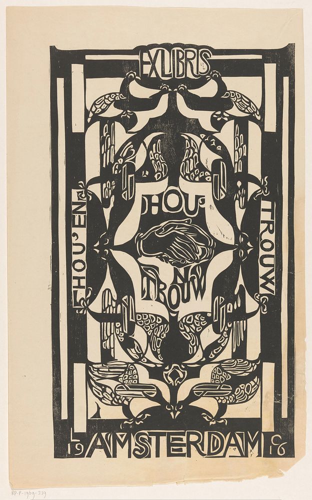 Ex libris van de vereniging Hou'en Trouw (1916) by Carel Adolph Lion Cachet